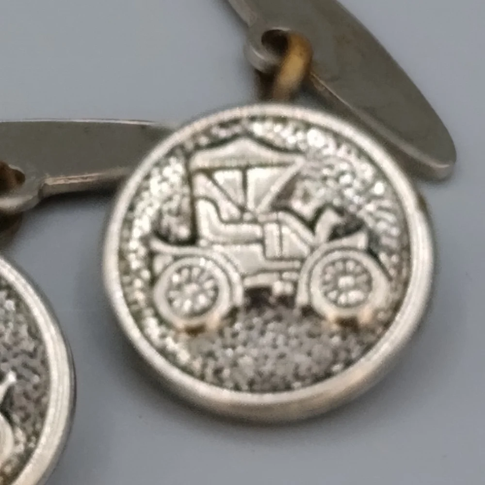 Vintage Model T Ford Car Cufflinks Silver Tone Button Back .75” Auto History